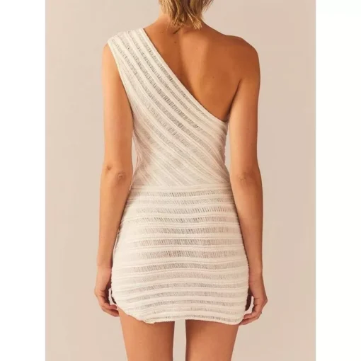 Y2K Crochet Knit One-Shoulder Backless Bodycon Mini Dress – Summer Beach & Streetwear