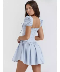 Elegant Puff Sleeve Square Collar Mini Dress