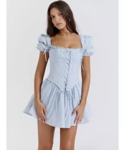 Elegant Puff Sleeve Square Collar Mini Dress