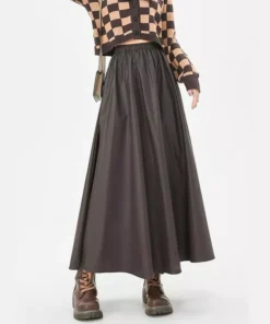 Autumn Winter Elegant A-Line Faux Leather Maxi Skirt