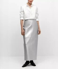 Gold PU Leather High Waist Long Skirt