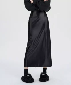 Elegant High Waist Silver Satin Maxi Skirt