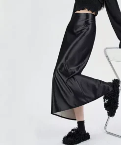 Elegant High Waist Silver Satin Maxi Skirt