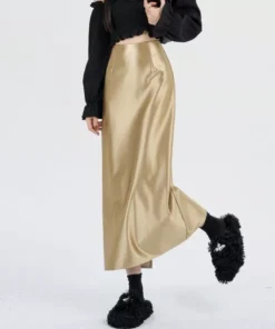 Elegant High Waist Silver Satin Maxi Skirt