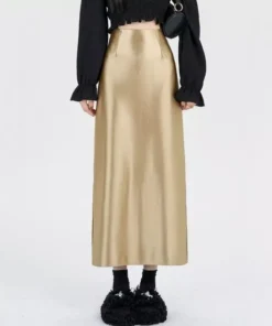 Elegant High Waist Silver Satin Maxi Skirt