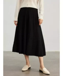 Elegant Mid-Calf Pleated Wool Skirt