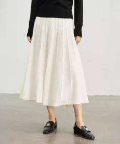 Elegant Mid-Calf Pleated Wool Skirt