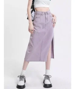 Stylish Vintage High-Waist Denim A-Line Skirt