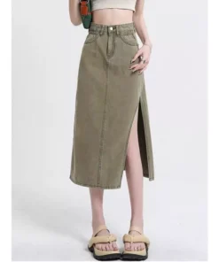 Stylish Vintage High-Waist Denim A-Line Skirt