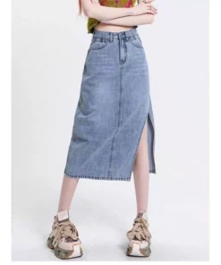Stylish Vintage High-Waist Denim A-Line Skirt