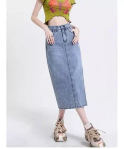 Stylish Vintage High-Waist Denim A-Line Skirt