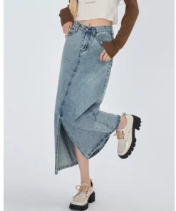 Classic High Waist Straight Denim Skirt