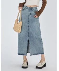 Classic High Waist Straight Denim Skirt
