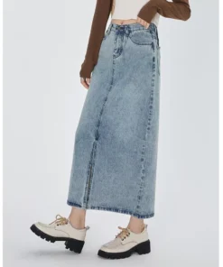 Classic High Waist Straight Denim Skirt