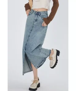 Classic High Waist Straight Denim Skirt