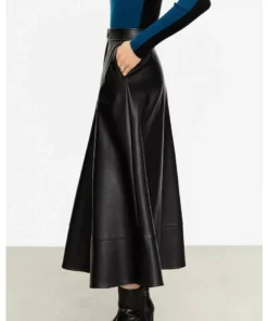 Elegant Autumn Ankle-Length A-Line Leather Midi Skirt for Women