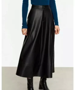 Elegant Autumn Ankle-Length A-Line Leather Midi Skirt for Women