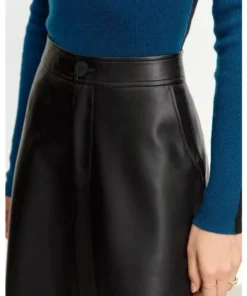 Elegant Autumn Ankle-Length A-Line Leather Midi Skirt for Women