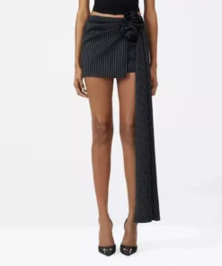 Fashion Women’s Striped Irregular Folds Ribbon Mini Skirt