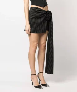 Fashion Women’s Striped Irregular Folds Ribbon Mini Skirt