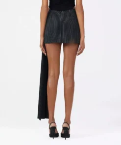 Fashion Women’s Striped Irregular Folds Ribbon Mini Skirt