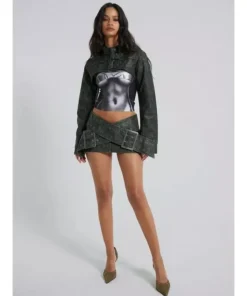 Cyberpunk Y2K Faux Leather Wrap-Around Micro Mini Skirt with Belt