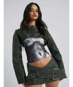 Cyberpunk Y2K Faux Leather Wrap-Around Micro Mini Skirt with Belt