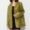 Leather Blazer Coat – Vintage Green Single Breasted