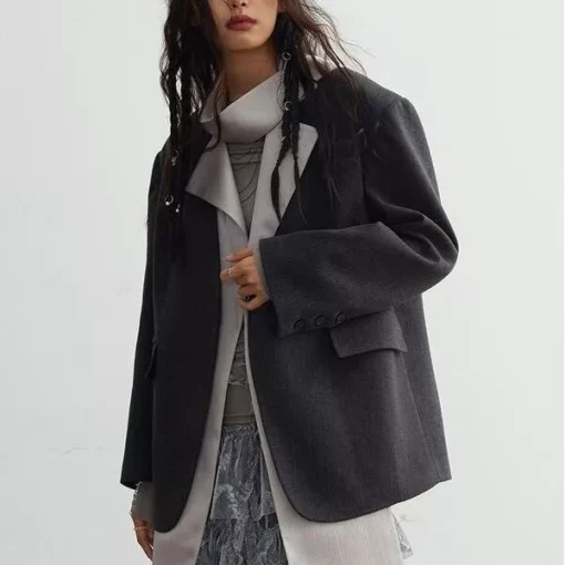 Women’s Blazer with Contrast Color Scarf Collar