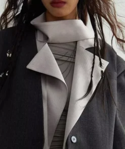 Women’s Blazer with Contrast Color Scarf Collar