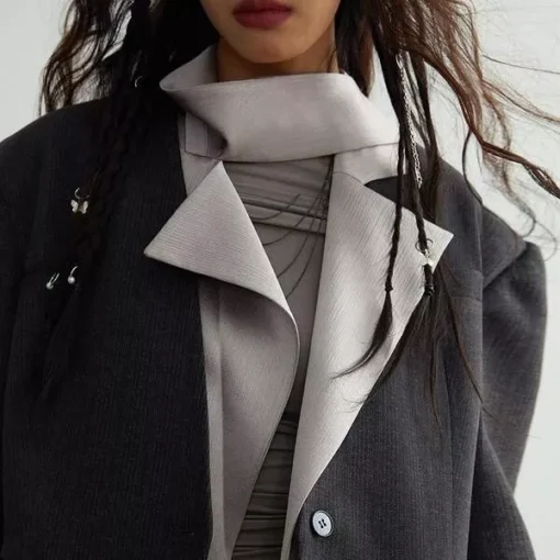 Women’s Blazer with Contrast Color Scarf Collar