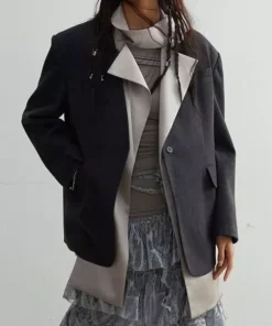 Women’s Blazer with Contrast Color Scarf Collar