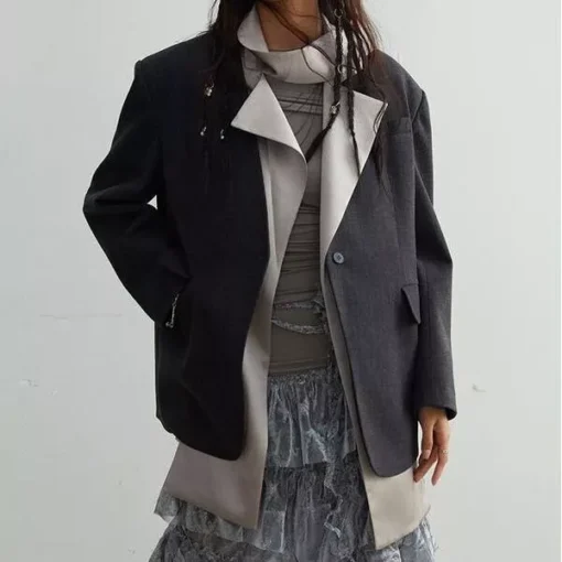 Women’s Blazer with Contrast Color Scarf Collar