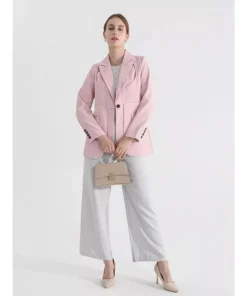 Women’s Solid Color Blazer with Notched Collar and Unique Folds