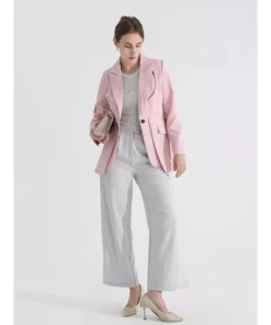 Women’s Solid Color Blazer with Notched Collar and Unique Folds
