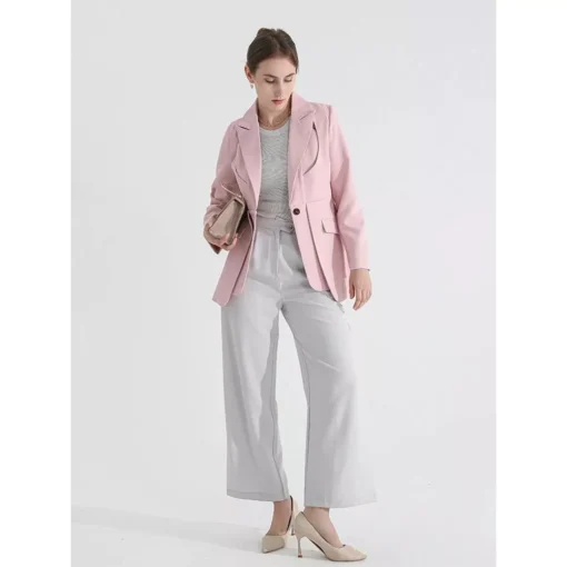 Women’s Solid Color Blazer with Notched Collar and Unique Folds