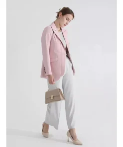 Women’s Solid Color Blazer with Notched Collar and Unique Folds