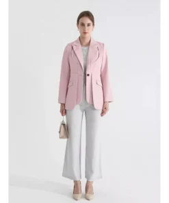 Women’s Solid Color Blazer with Notched Collar and Unique Folds