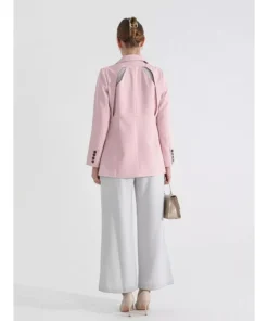 Women’s Solid Color Blazer with Notched Collar and Unique Folds