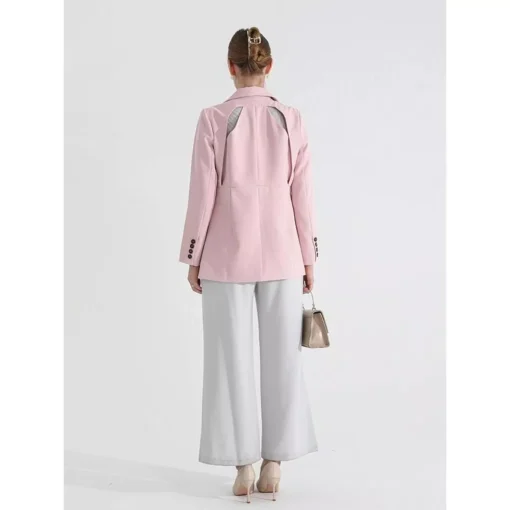 Women’s Solid Color Blazer with Notched Collar and Unique Folds