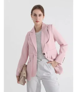 Women’s Solid Color Blazer with Notched Collar and Unique Folds