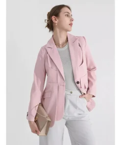 Women’s Solid Color Blazer with Notched Collar and Unique Folds