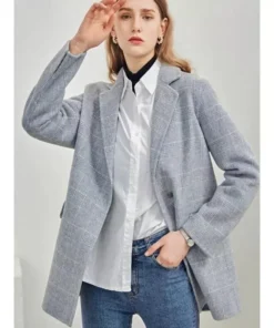 Elegant Plaid Wool Blend Winter Coat for Women