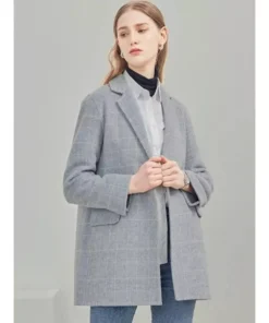 Elegant Plaid Wool Blend Winter Coat for Women