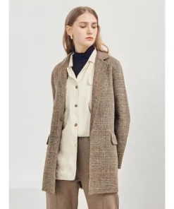 Elegant Plaid Wool Blend Winter Coat for Women