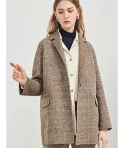Elegant Plaid Wool Blend Winter Coat for Women