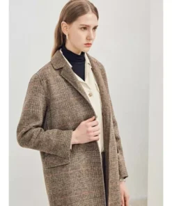 Elegant Plaid Wool Blend Winter Coat for Women