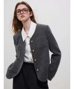 Elegant Winter Wool Tweed Jacket for Women