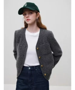 Elegant Winter Wool Tweed Jacket for Women