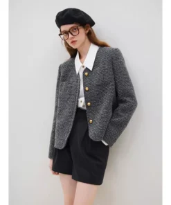 Elegant Winter Wool Tweed Jacket for Women